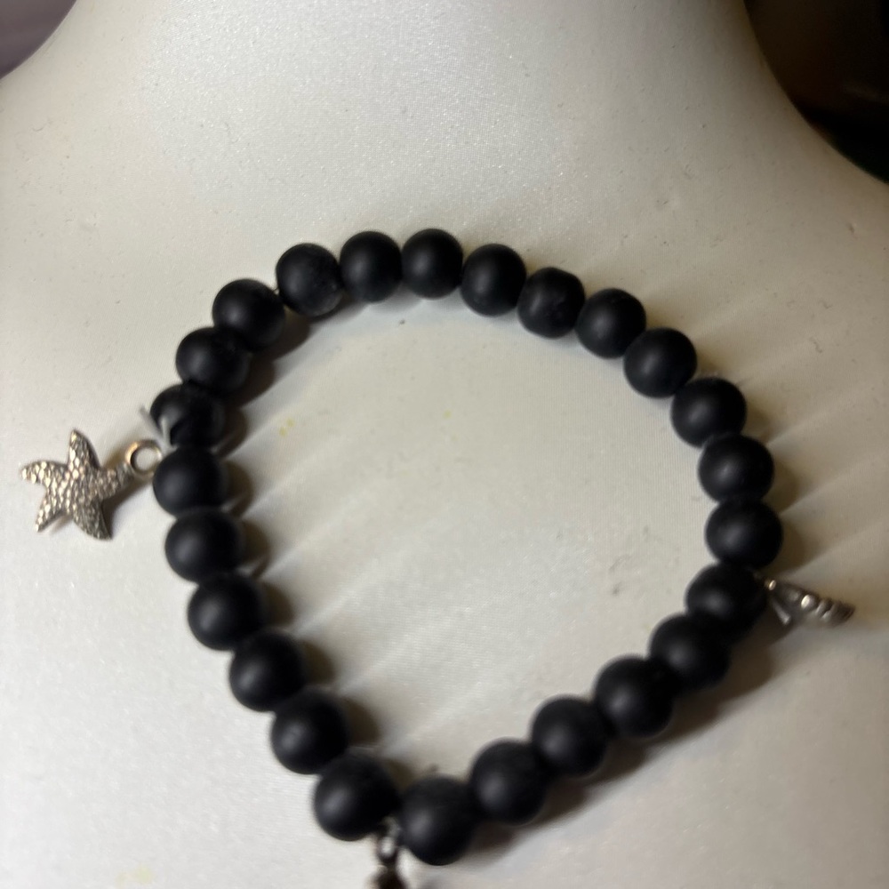Black lava Beaded Bracelet with Starfish Charm